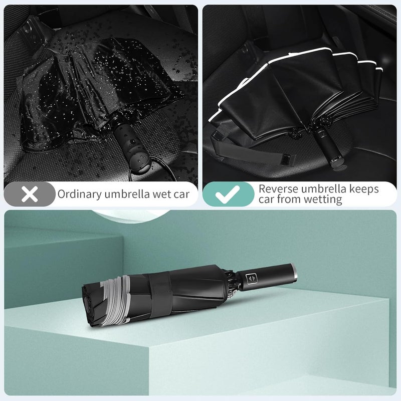 Yoobure Inverted Windproof Travel Umbrella - Automatic Umbrellas for Rain, Compact Folding with Reflective Stripe, Portable Large for Backpack, Lightweight with Sun UV Protection - Image 3